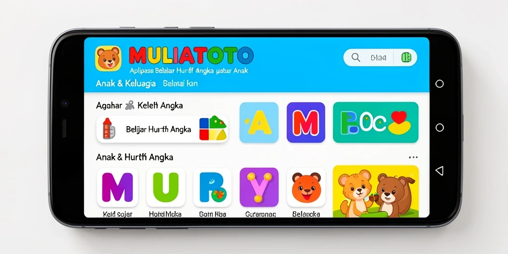 Antarmuka interaktif aplikasi belajar huruf dan angka.