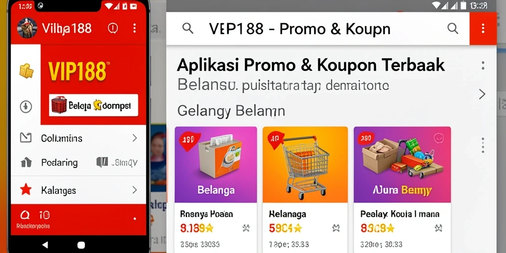 Tampilan antarmuka aplikasi VIP188 untuk promo & kupon.